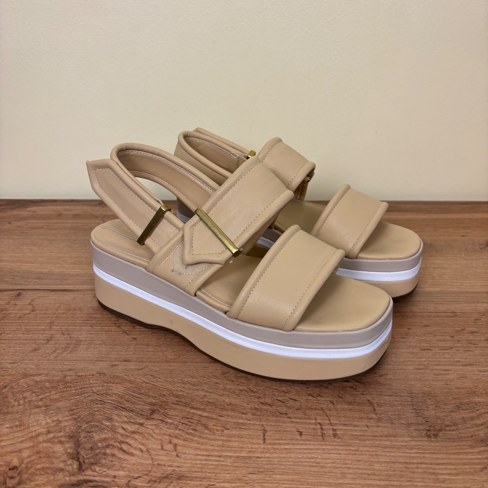 FRANCO SARTO Piper Platform Sandals Beige Women‎ Size 8.5 Chunky Strappy Casual